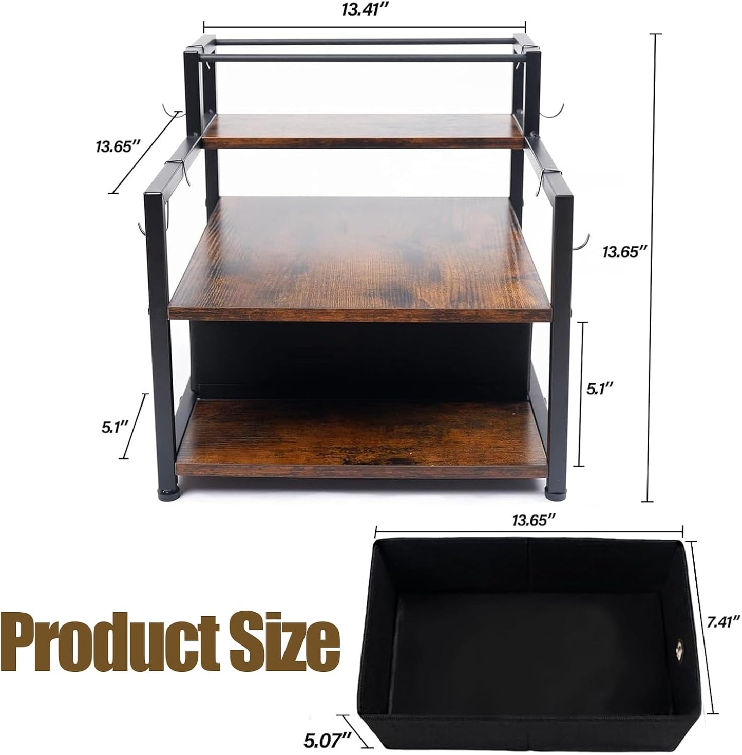 3-Tier Coffee Syrup Organizer (12 Bottles Capacity), Stepped Design Syrup Rack with Fabric Drawer, Liquor Bottle Display Shelf, Bottle Holder for Liquor, Coffee, Spice, Syrup