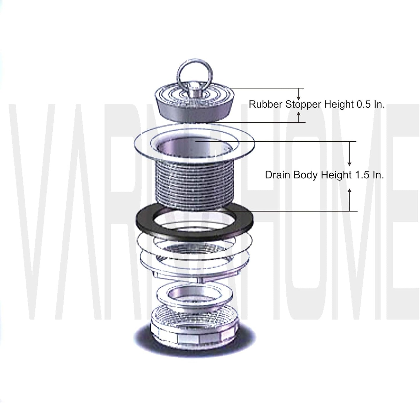 Stainless Steel Bath Tub Drain Assembly W/Wash Tray Plug for Bathtub or RV Mobile Showers