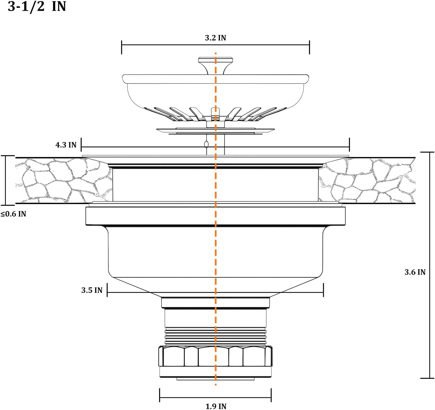 KONE Sink Drain Assembly, Kitchen Sink Drain Strainer Kit with Removable Strainer Basket Stopper, Universal fit USA Home/Commercial 3-1/2 Inch Standard Sink Drain Hole (Matte Black)