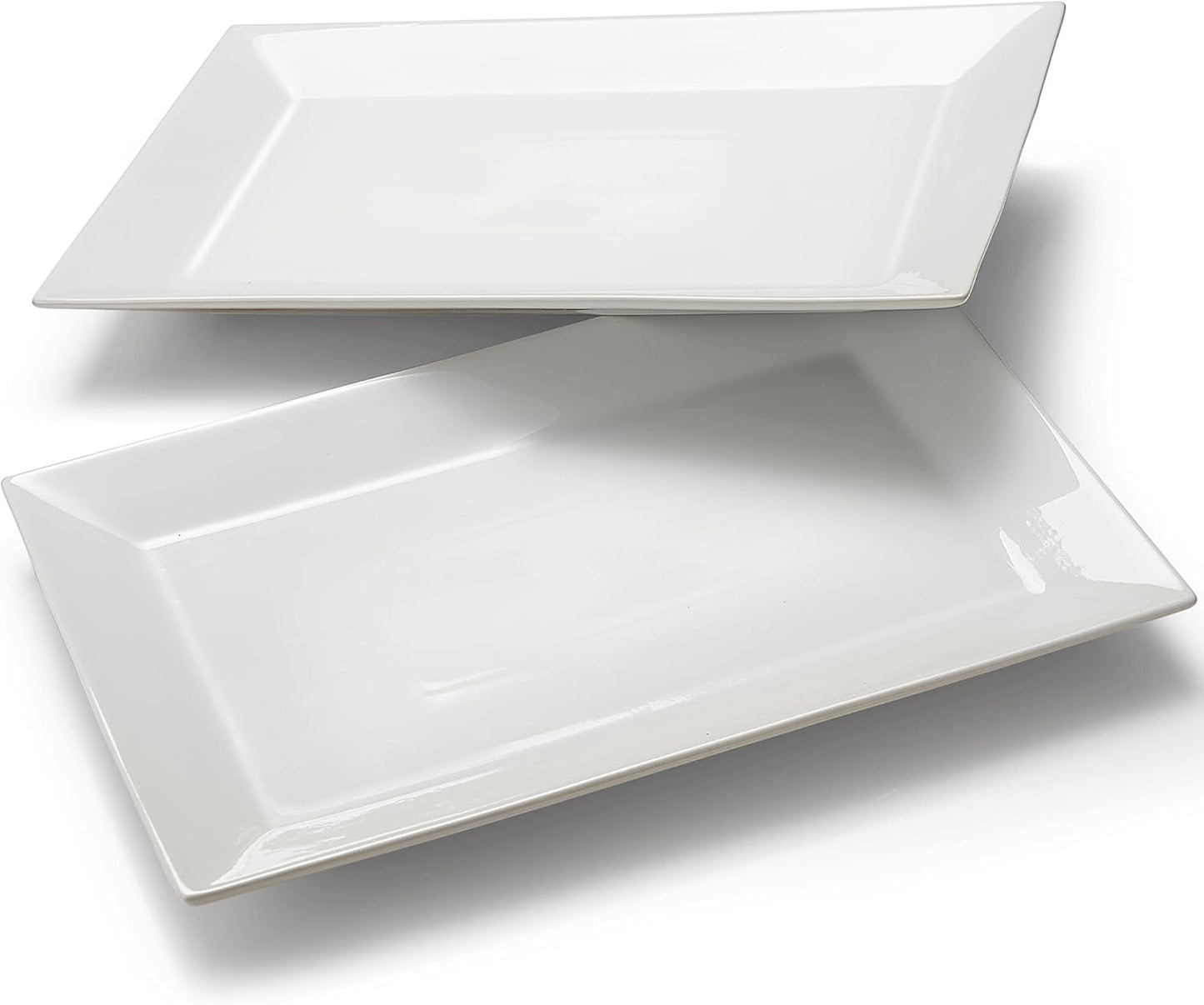 18" x 12" Large Serving Platters Set of 2, Porcelain Heavy-Duty Large Serving Trays, White Rectangular Plates for Turkey, Food, Fruit, Party, Wedding, Christmas, Chip and Scratch Resistant