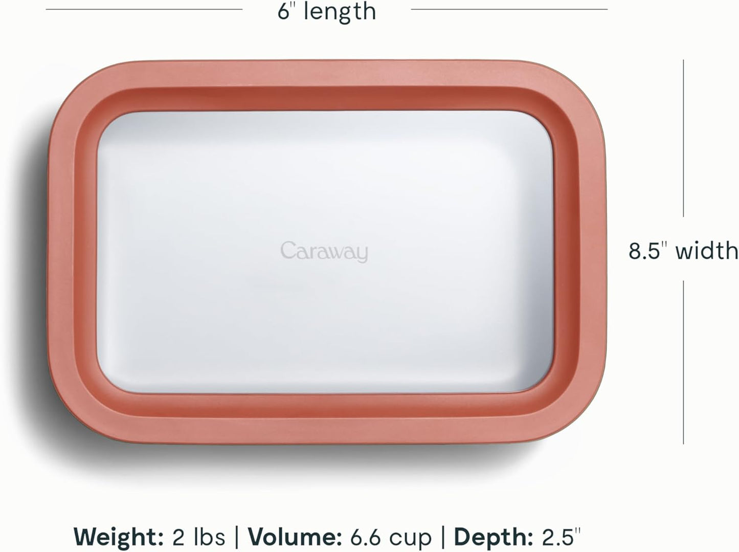 Caraway 6pc Glass Food Storage Set – 6.6 Cup Food Containers (6) - Ceramic Coated - Non Toxic, Non Stick with Lids - Microwave Safe - Perracotta