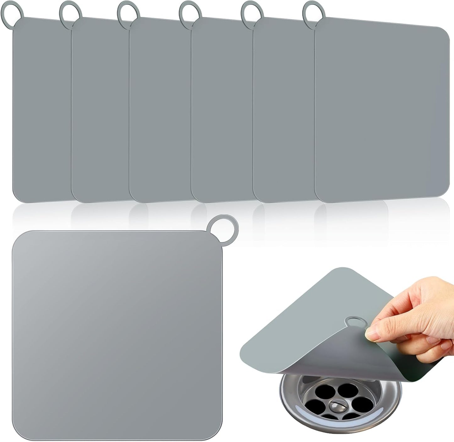 Yinkin 6 Pcs Drain Covers to Keep Bugs Out Silicone Shower Floor Tub Stoppers Bathtub Drain Stoppers Sewer Anti-Odor Mats Deodorizing Plugs for Bathroom(6 x 6 Inch,Square,Grey)