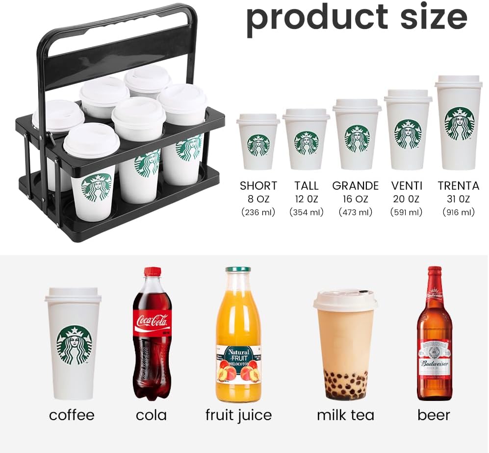 Portable Drink Carrier Suitable for Doordash Accessories Grubhub Postmates Drivers, Reusable Cup Holder Carrier with Handle,Perfect for Plastic Drink Holder take Out Cup Carriers for delivery