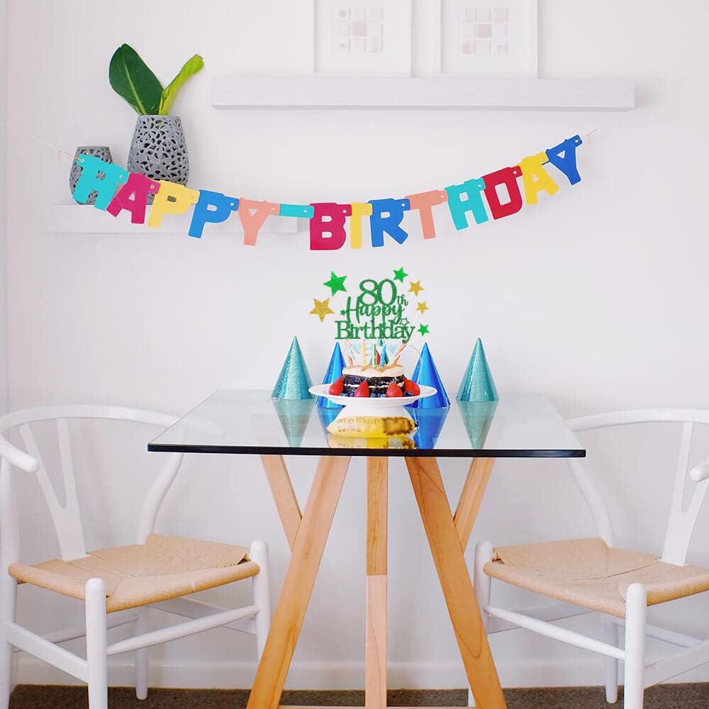 Glittery 80th Happy Birthday Cake Topper with Star,Personalised 80 Birthday Cake Toppers Party Decorations Party Supplies for Boys Girls Green Gold