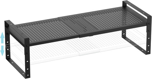 Expandable Shoe Rack Stackable Metal Pantry Storage Shelves Stand Adjustable Height Cabinet Shelf Organizer Racks Spice Shelving(1PACK/BLACK,LARGE)