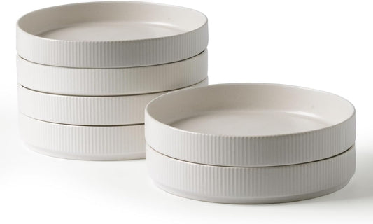 famiware Star 7.5" Pasta Bowls Set, Salad Bowl Set of 6, Double Reactive Glaze, Stackable, Perfect for Your Friend for Housewarming, Thanksgiving, Christmas, Matte White (Full Glaze)