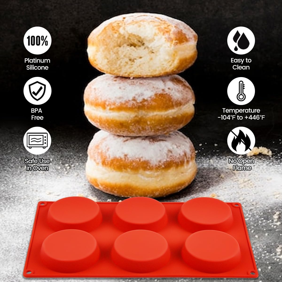 CAKETIME Muffin Top Pan, Silicone Molds for Breakfast Sandwiches, English Muffins, Whoopie Pies, Corn Bread, Egg Bites, Tarts - 2 Pack Red