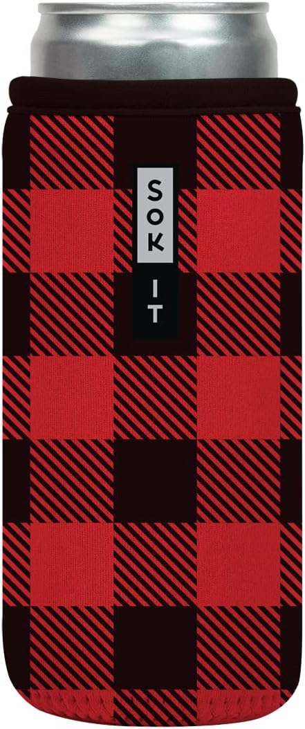 Sok It CanSok Sleeve for Beer & Soda Insulated Neoprene Cover (Buffalo Check, 12oz Slim Can Sleeve)