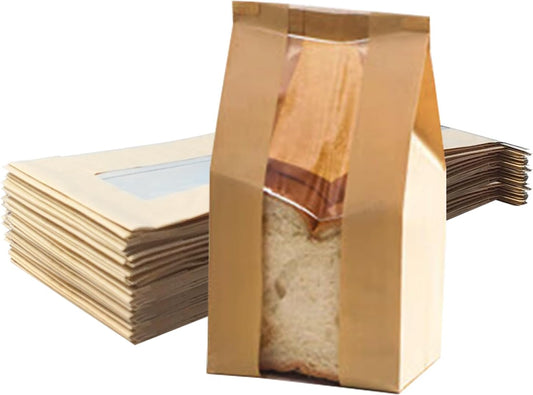 30 Pack Small Bread Bags Paper Sandwich Fold Loaf Sourdough 11.8 x 4.7 x 3.5-inch Kraft Packaging Storage Bags for Homemade Bread Cookie Treat
