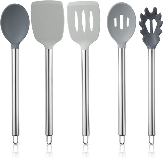 COOK WITH COLOR Silicone Cooking Utensils, Kitchen Utensil Set, Easy to Clean Silicone Kitchen Utensils, Cooking Utensils for Nonstick Cookware, Kitchen Gadgets Set, 5 Pieces, Grey Ombre
