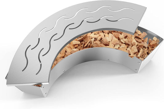 Onlyfire BBQ Smoker Box, Stainless Steel Fan-Shape Smoker Box with Removable Lid, Wood Chip Smoker Box for Charcoal Grills, Kamado Grills - Add Smokey BBQ Flavor to Your Foods, Design Patent