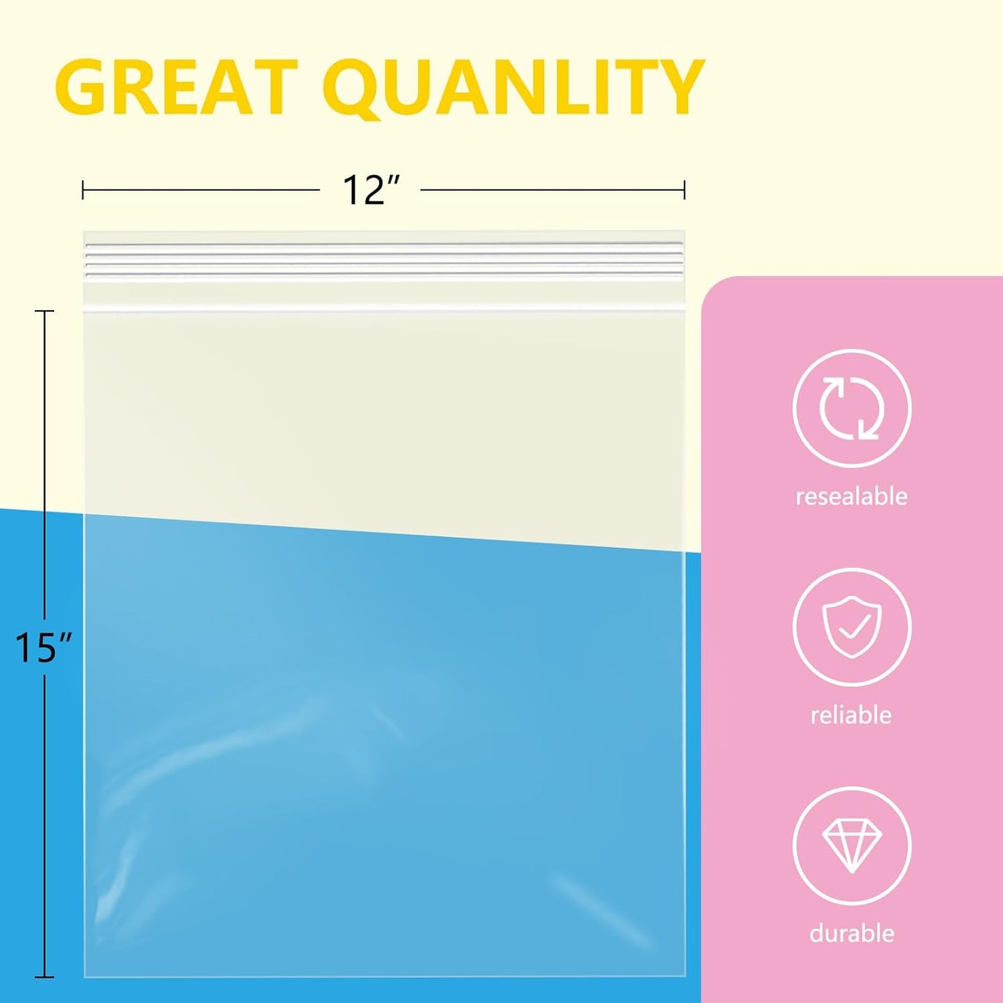 iMailer - 500 Pcs- 12" x 15" Large Plastic Zip Poly Bags- Clear Zip Storage Bag for Clothing, T-Shirts, Pants