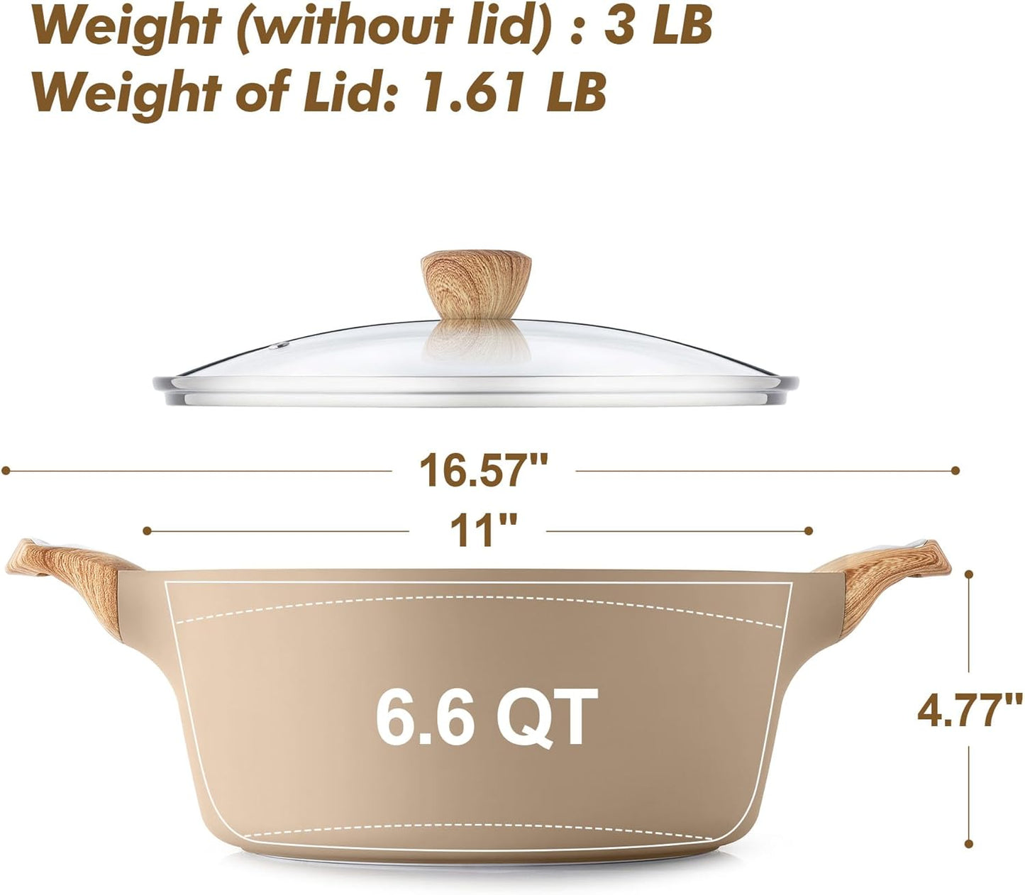 SENSARTE Ceramic Nonstick Stock Pot with Lid, 2.6/4.5/6.6/8.5 QT Soup Pot Casserole Pot, Non-toxic Healthy Pasta Pot, Large Cooking Pot Stew Pot, Induction Compatible, PFOA PFAS PTFE Free, Taupe