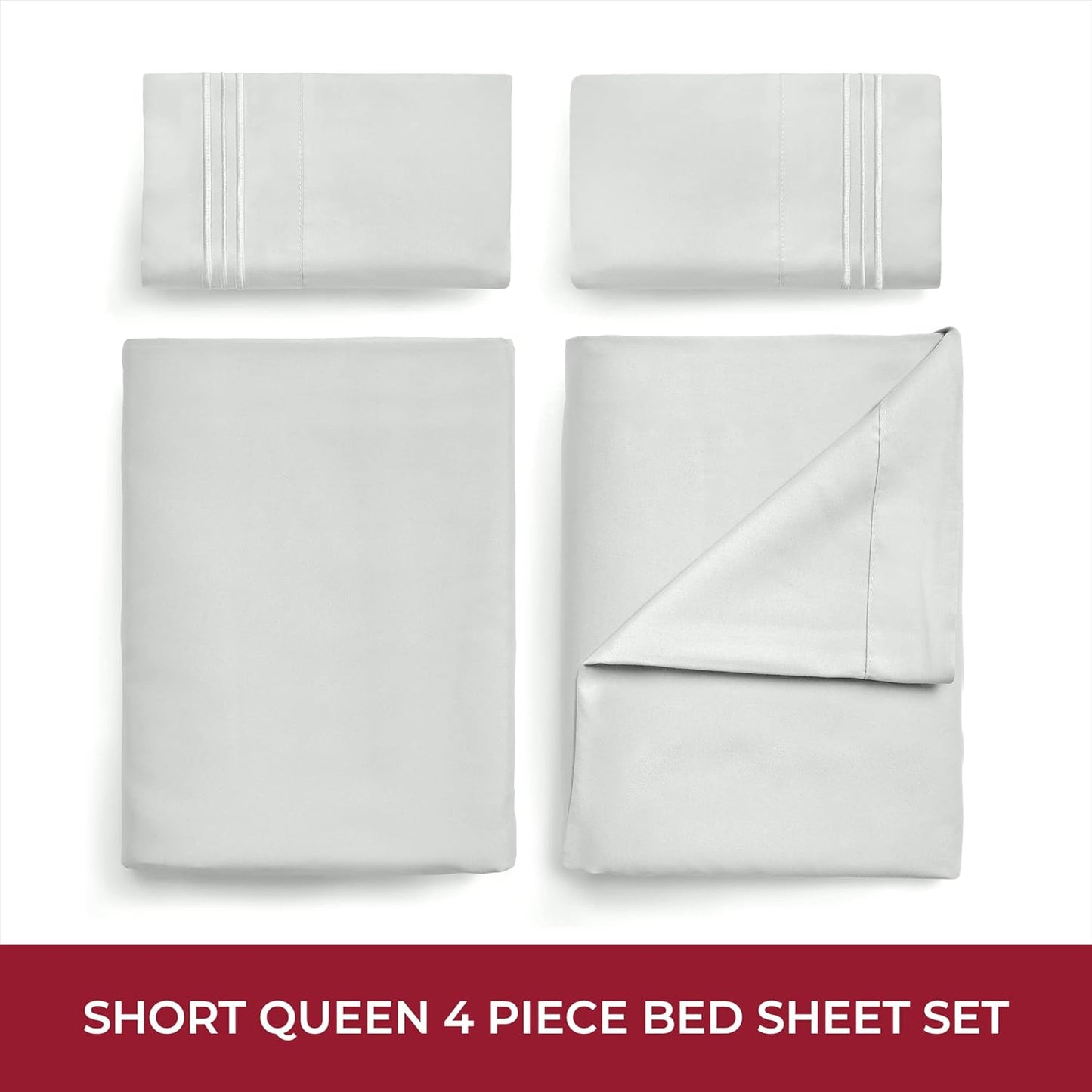 Mellanni RV Short Queen Sheets - 4 PC Iconic Collection Bedding - Hotel Luxury, Extra Soft, Cooling Bed Sheets - Deep Pocket up to 10 inch (RV/Short Queen, Light Gray)