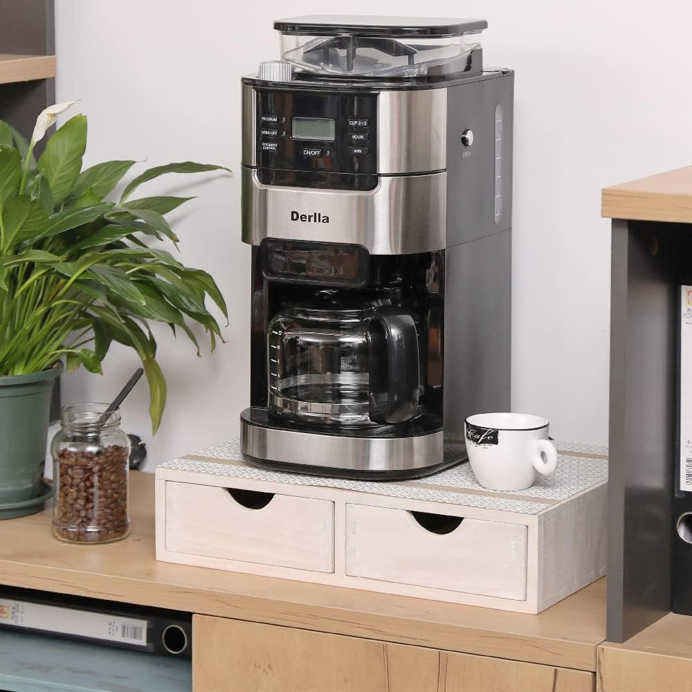 Kitchen Storage Organizer with 2 Drawers for Coffee Brew K Cup/Coffee Pod Holder - Office Organization Drawer for Desk, Multi-Purpose Mini Wood Cabinet Countertop Stand Shelf CF1D2C White