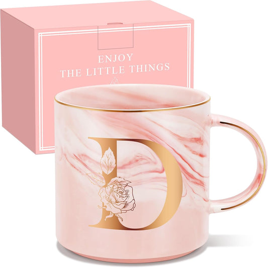 Personalized Gifts for Women Coffee Mug, Initial Customized Gift Monogrammed A-Z Coffee Mug 12 OZ, Christmas Anniversary Birthday Gifts for Women Mom Grandma Friend Sister Wife(D)