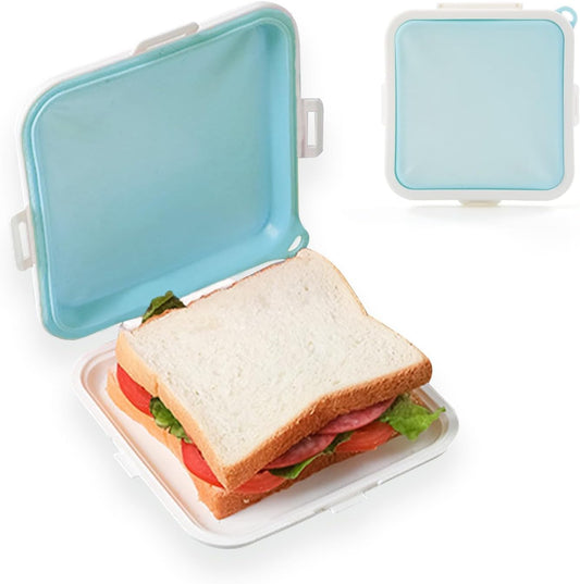 Sandwich Containers, Silicone Sandwich Storage with Snap-Off,Sandwich Box for Lunch,BPA Free,Leakproof, Reusable Plastic Sandwich Holder for Fruit,Salad,Snacks and Food Storage (blue)
