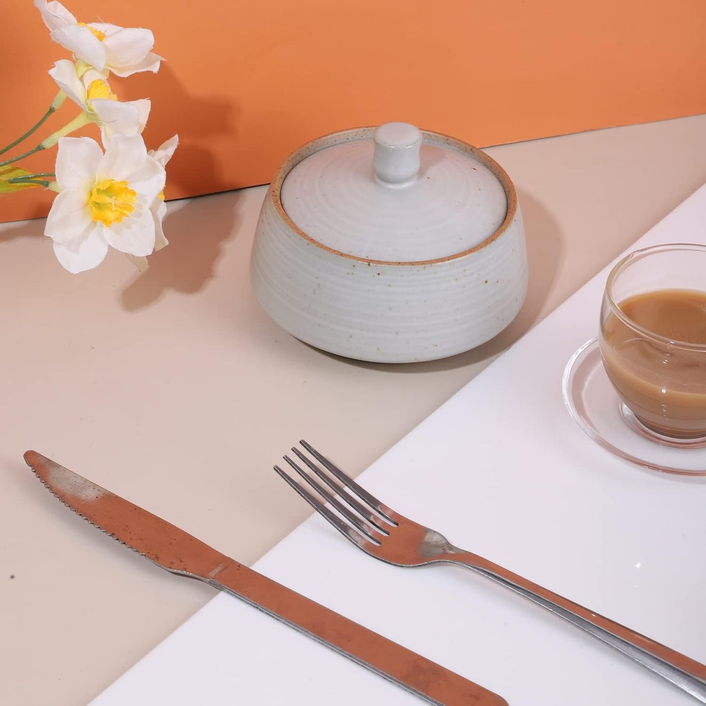 Retro Kitchen Ceramic Canister, 13.53 FL OZ (400 ML) Vintage Food Storage Jar for Tea, Coffee Beans, Herb, Candy, Spices, Nuts (White)