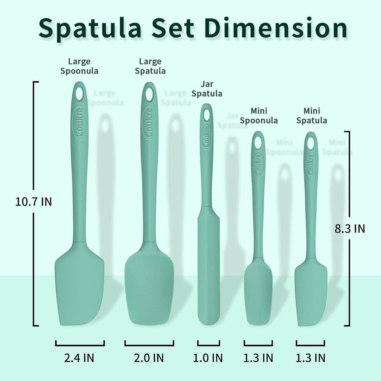 Coukre Silicone Spatula Set of 5,High Temperature Resistant, Food Grade Silicone, Dishwasher Safe, for Baking, Cooking (Pure Aqua Green)