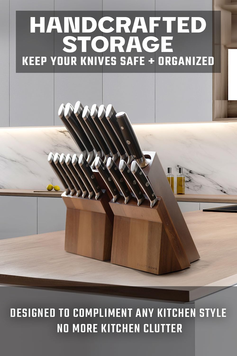 DALSTRONG Gladiator Series Elite-18pc Stainless Steel Knife Set with Block-High Carbon German Steel-Acacia Wood Block-Gift Knife Set w/Black Handles - NSF Certified