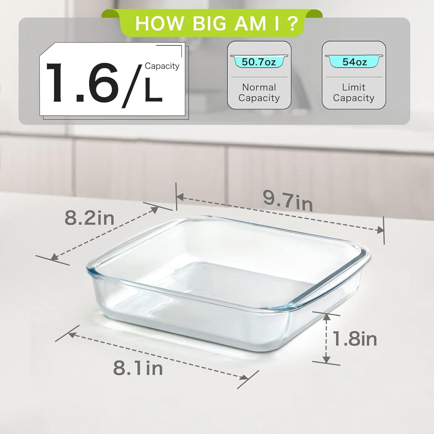NUTRIUPS 1.7QT Glass Baking Pan, Square Baking Dish for Oven