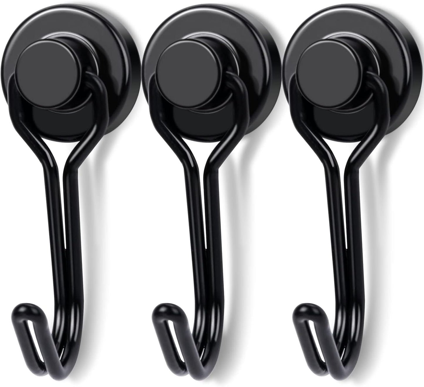 E BAVITE Black Swivel Swing Magnetic Hooks, Strong Neodymium Rare Earth Magnet Hook Perfect for Refrigerator and Other Surfaces, Pack of 3