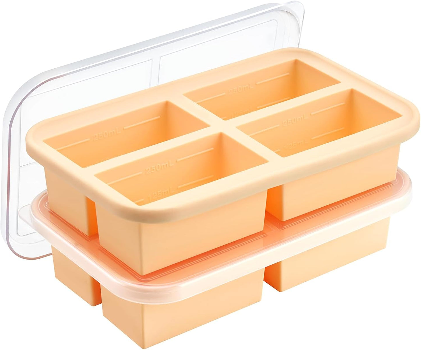 Super Ice Cube Tray 1 Cup X 4 Portions Big Silicone Freezing Mold with Lid, for Soup&Meal, Prep Food Leftovers Freezer Storage Container, 2Pack