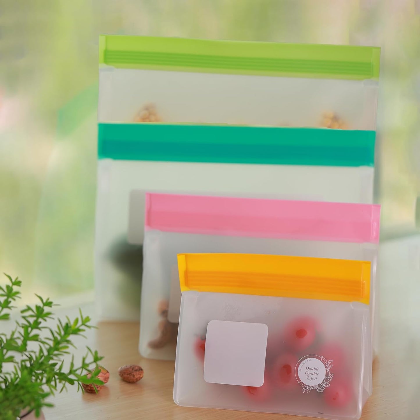 Reusable Silicone Food Storage Bags – 6-Pack Stand-Up, BPA-Free, Freezer, Dishwasher Safe & Eco-Friendly – 6 Gallon Bags – Airtight Leakproof, Organization and Storage Baggies (Multicolor (Green))