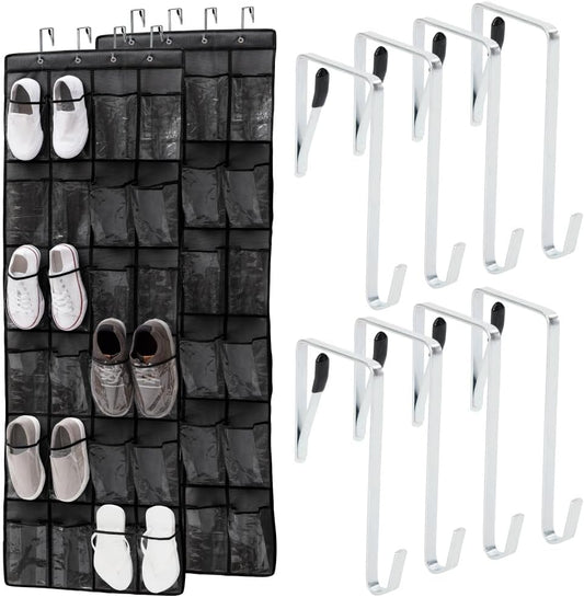 GORILLA GRIP Over the Door Shoe Organizer, 24 Large Breathable PVC Pockets, Space Saving Hanging Storage Holder, Closet Rack Hanger Holds Up to 40 lbs, Hangs on Closets for Shoes 2 Pack, Black