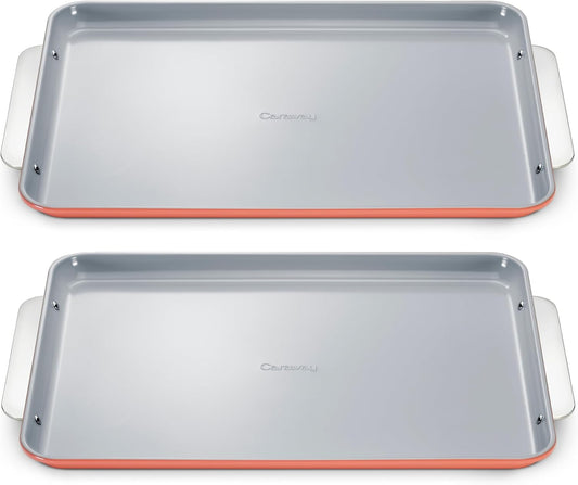 Caraway Non-Stick Ceramic Large Baking Sheet Duo - Naturally Slick Ceramic Coating - Non-Toxic, PTFE & PFOA Free - Perfect for Baking, Roasting, and More - Large (18" x 13") - Perracotta