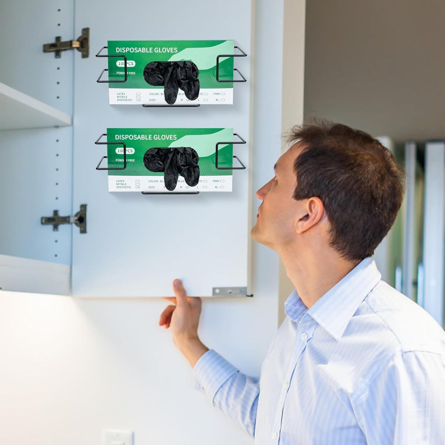 Glove Box Holder and Dispenser - Metal Rack for Rubber Latex Gloves Face Tissue, Black (4 Pack)