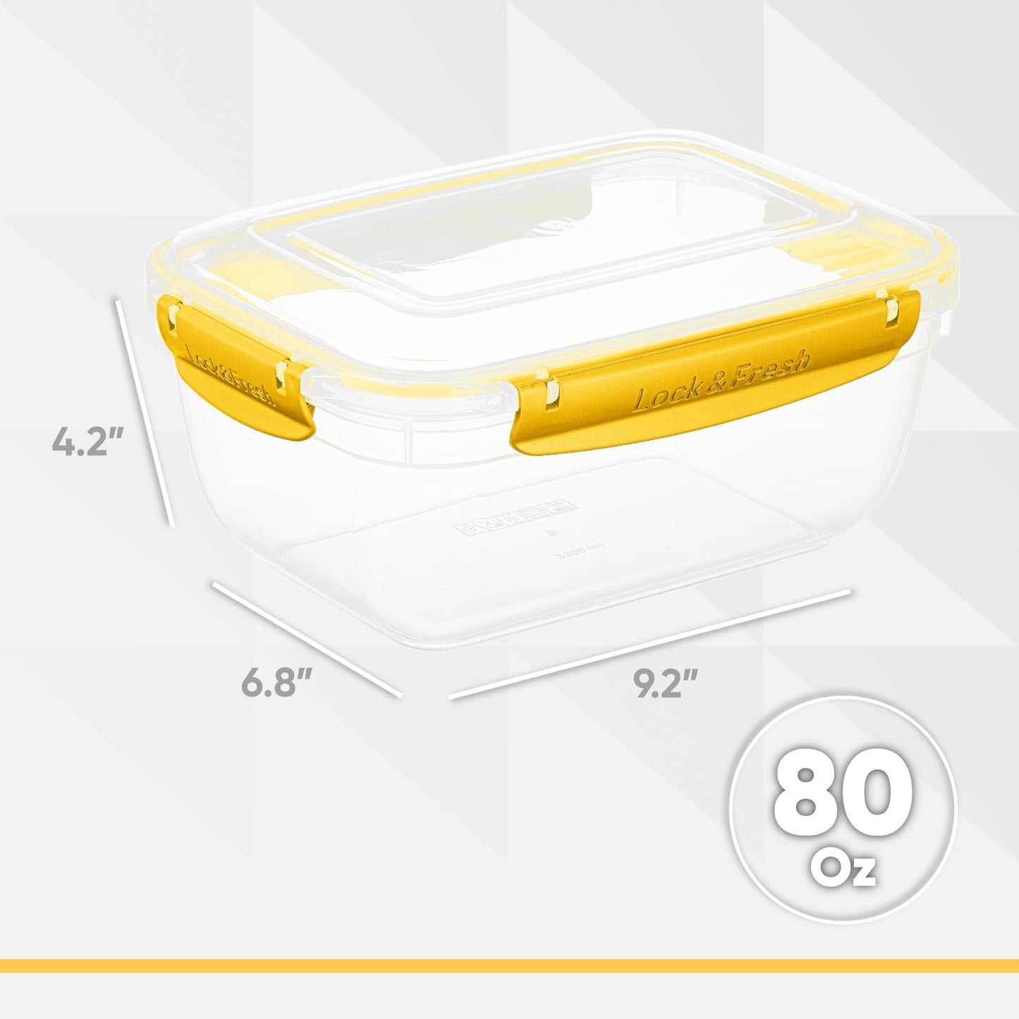 Superio Plastic Food Storage Containers with Airtight Lids, 4 Pack- 80 Oz, BPA Free, Leakproof, Stackable, Microwave, Dishwasher, Freezer Safe, Yellow