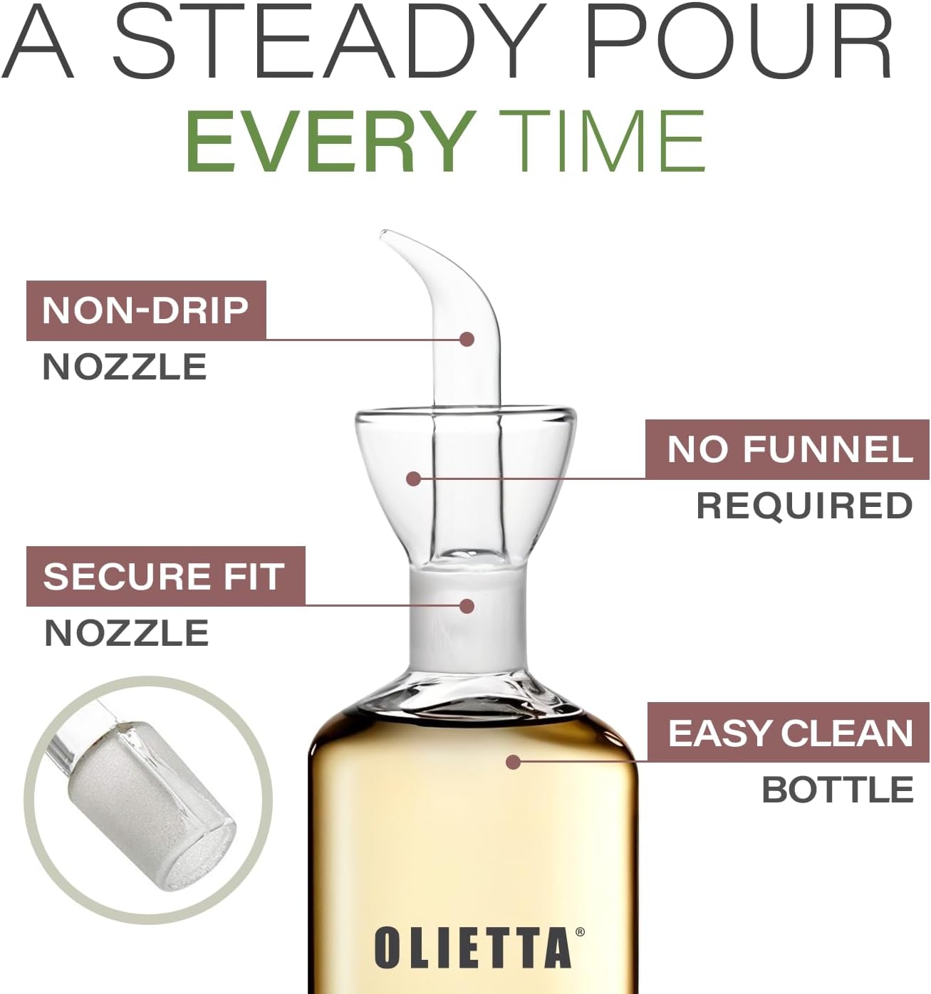 Olive Oil Dispenser Bottle Borosilicate Glass - Non Drip Oil Dispenser for Kitchen, Leak Proof Vinegar Drizzler Cruet, Easy Clean, 17 Ounces, Modern