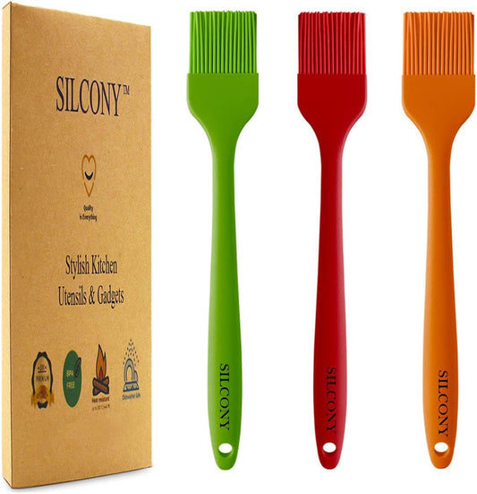 10" Silicone Pastry Basting BIG SIZE Brushes Heat Resistant BPA Free for BBQ Grill Barbecue & Kitchen Baking Cooking Marinating Oil Brushes Soft Bristles Long Handle (3, 10 Inches)