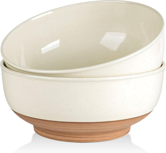 AmorArc 9.8’’ Ceramic Serving Bowls, 95 OZ Extra Large Salad Bowls Set of 2, Stoneware Oversized Bowls with Rustic Terracotta Underside for Salad, Soup and Dinner. Large Bowls for Entertaining &Gift