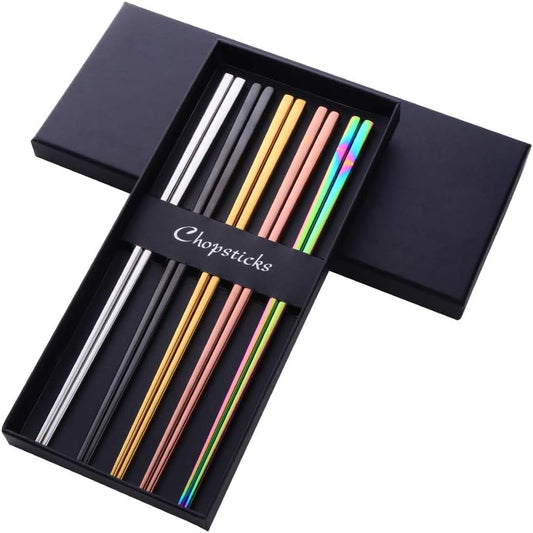 Buyer Star 5-pair Colorful Stainless Steel Chopsticks - Reusable Chinese Square Chopsticks