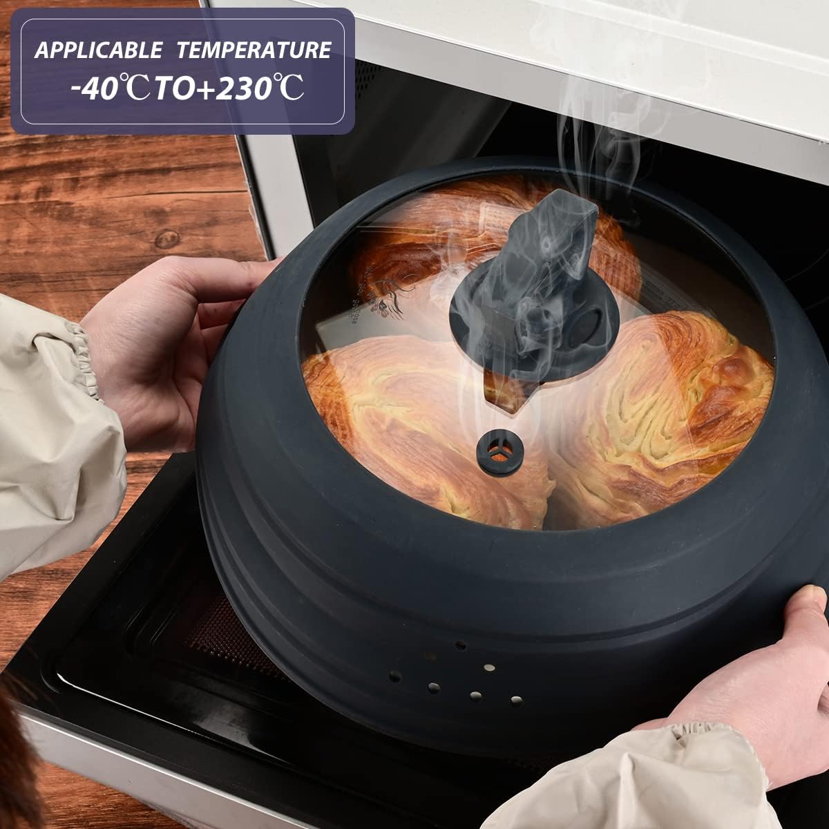 Microwave Splatter Cover Vented Glass Splatter Guard Lid with Collapsible Silicone for Food as Pot Covers 11.8 inch Large Plate for 6 7 8 9 10 11 inch Plate Bowl