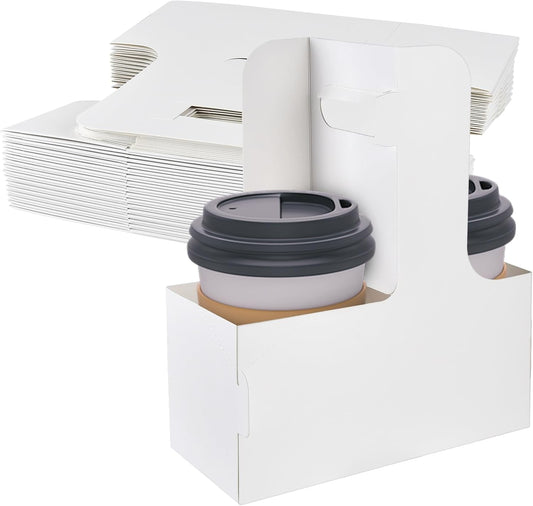 30 Pcs 2 Cup Drink Carrier with Handle, Disposable Cup Holder, White Cardboard to Go Coffee Cup Holder for Hot and Cold Drinks, Takeout, Cafe, Restaurant Food Delivery Service (12-20 oz)