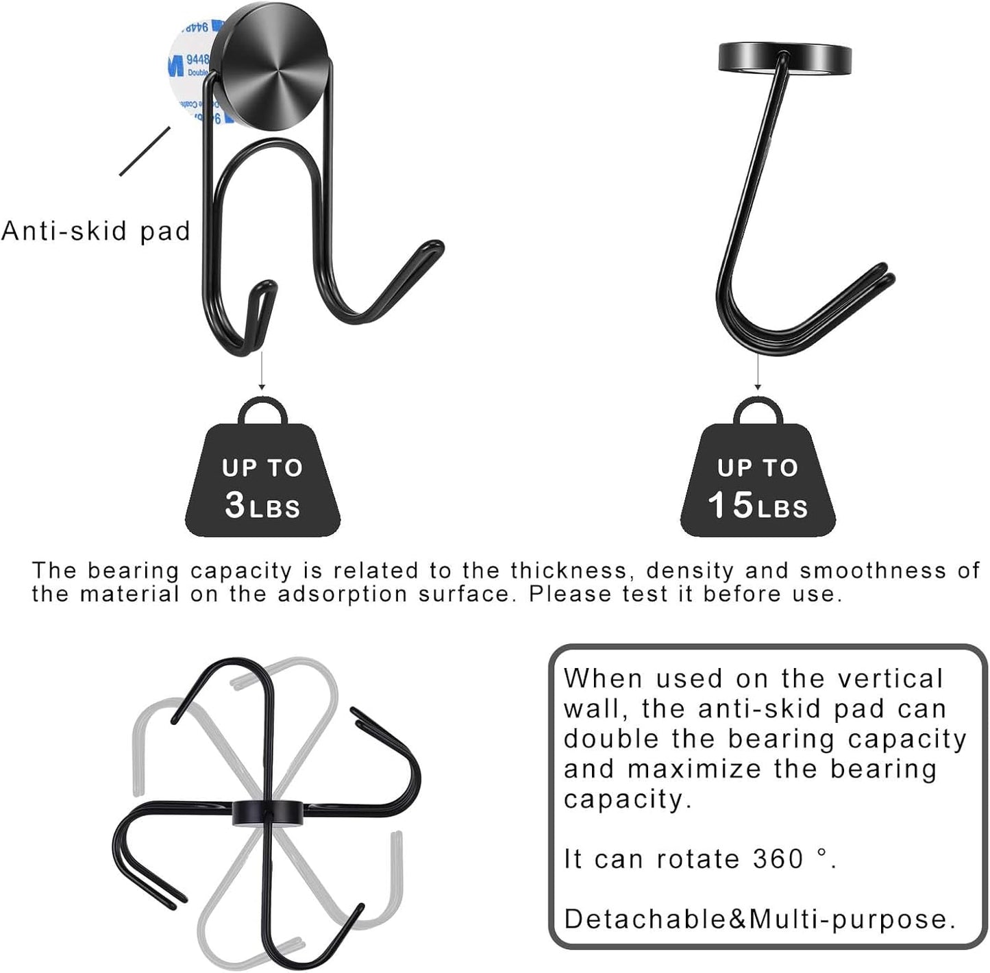 Magnetic Hooks Heavy Duty Magnets Hooks for Refrigerator Grill Toolbox Outdoor,Cruise Essentials Camper Accessories,8pack(Black,0.9in-2 15Lbs)