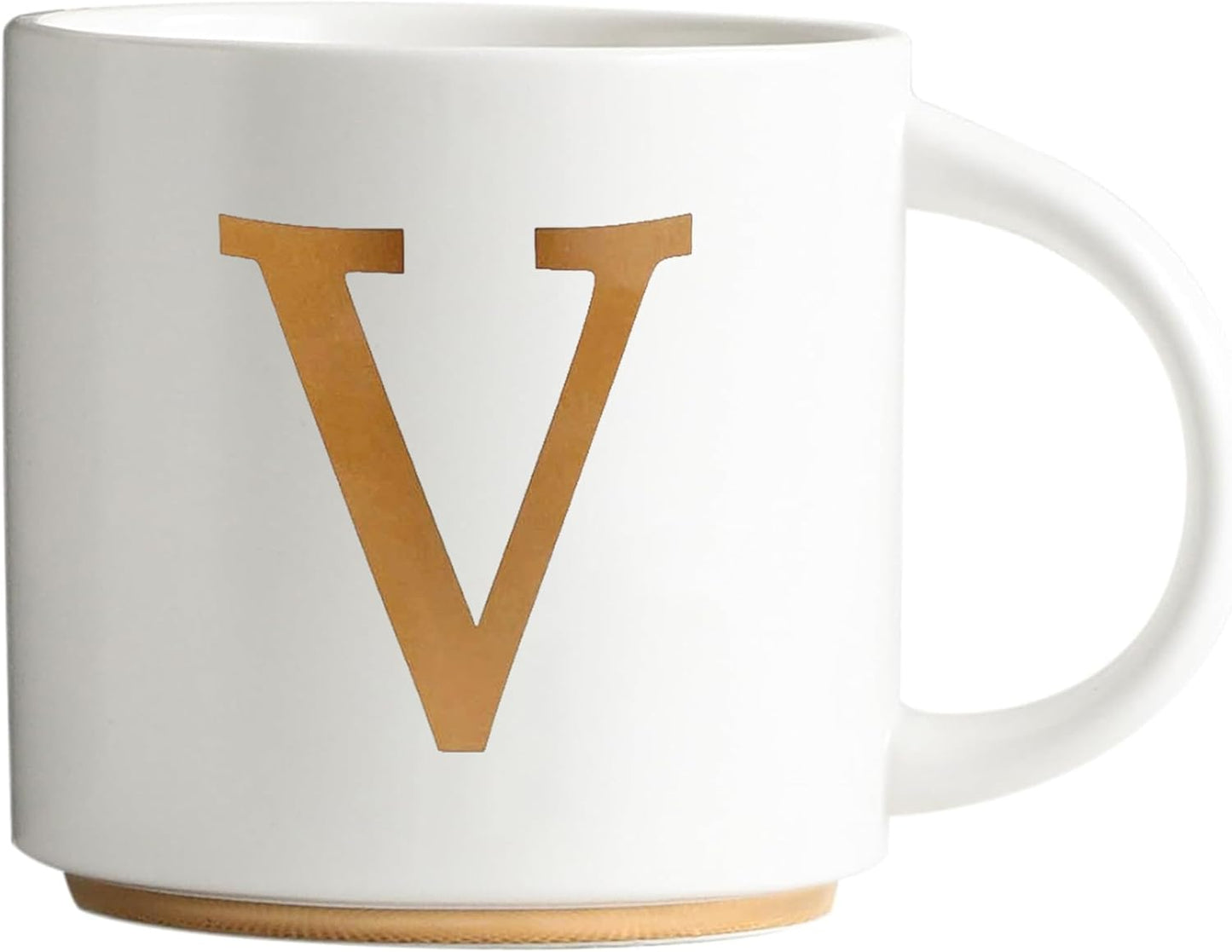 COLLECTIVE HOME - Monogram Ceramic Mugs, 15 oz Golden Initial Coffee Cups, Elegant Alphabet Tea Mugs, Elegant Personalized Mug with Gift Box, Unique Mug with Double Side Capital Letter (V)