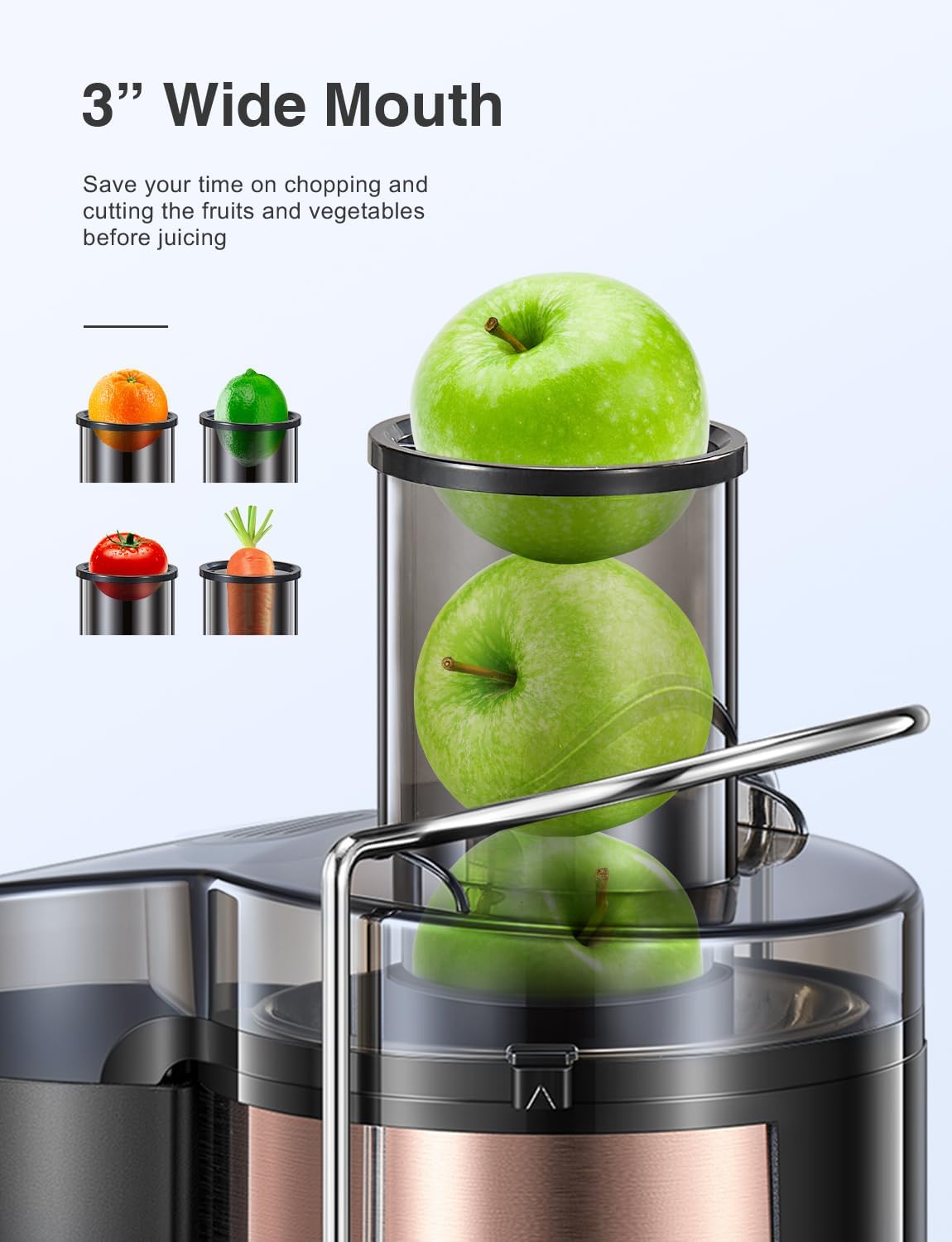 Juicer Machine, 800W Centrifugal Juicer Extractor with Wide Mouth 3” Feed Chute for Fruit Vegetable, Easy to Clean, Stainless Steel, BPA-free (Rose Gold)