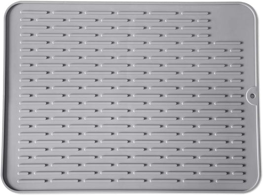 Silicone Dish Drying Mat for Multiple Usage,Easy clean,Eco-friendly,Super Sturdy Silicone Dish Drying Mat and Trivet, Dishwasher Safe, Heat Resistant (Gray, M 15.7×11.8inch)