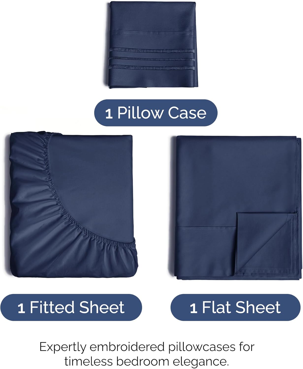 Twin Size 3 Piece Sheet Set - Comfy Breathable & Cooling Bed Sheets Set - Hotel Luxury Bedding for Women, Men, Kids, Teens, Boys & Girls - Deep Pockets, Ultra-Soft, Wrinkle Free - Oeko-Tex - Navy Blue