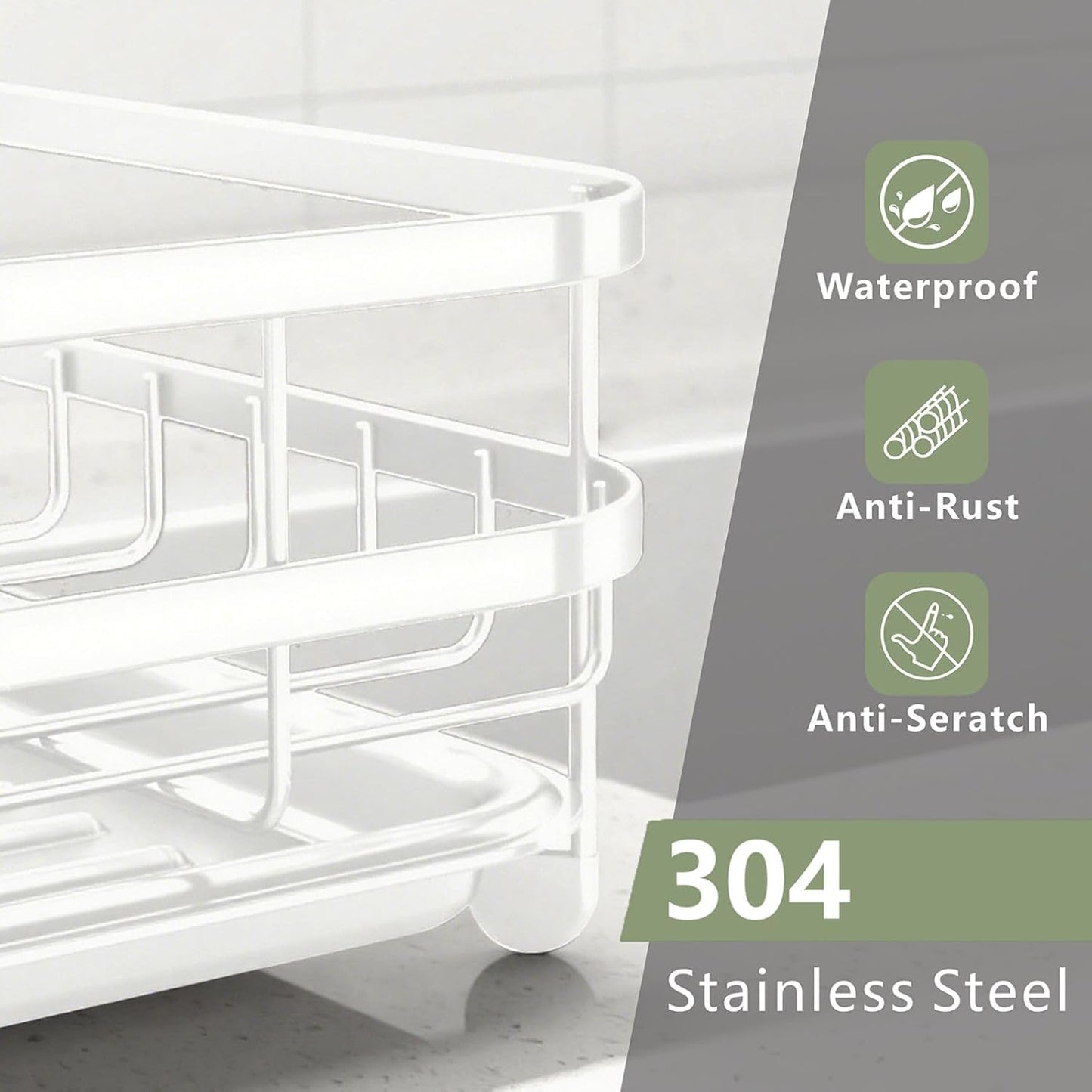 Dish Drying Rack Stainless Steel Drying Racks for Kitchen Counter Large Capacity Storage Racks with Drainboard Curlery Holder Multicolor (White)
