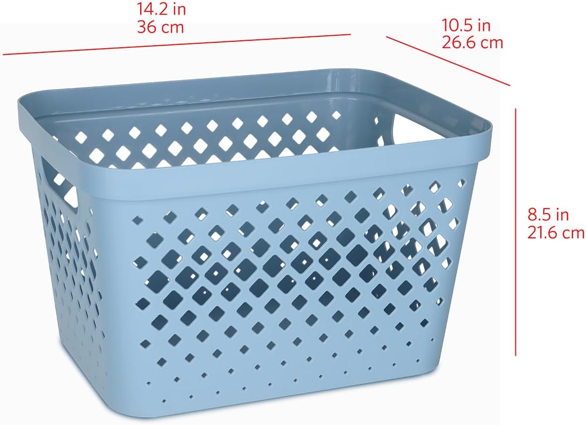 Glad Plastic Storage Basket Set, Value Pack of 6 | Open Storage Bins for Shelves, Bathroom, Pantry, Closet | Nesting Organizer Boxes with Handles, 4 Gallon, Marina Blue
