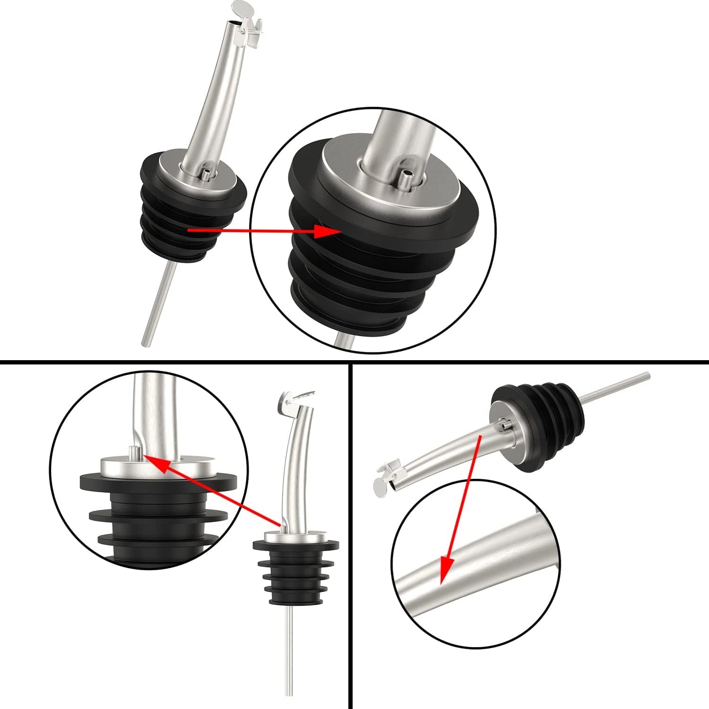 Axe Sickle 6 Pcs Oil Spout Liquor Bottle Pourer Spouts Stainless Steel Speed Pour Spouts for Olive Oil Dispenser Spout for About 3/4" Bottle Mouth, with Flip Top