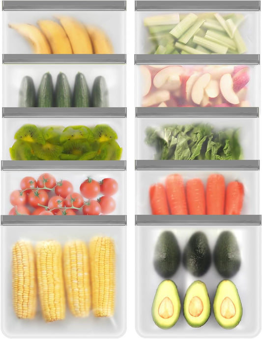 Reusable Freezer Bags - 10 Pack Quart Bags BPA Free, Leakproof, Extra Thick | Food Storage Bags for Freezer, Meal Prep, Travel, Kitchen, Salad & Marinate