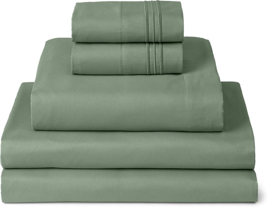 Mellanni Split King Sheets Set - 5 PC Iconic Collection Bedding - Hotel Luxury, Extra Soft, Cooling Bed Sheets - Wrinkle, Fade, Stain Resistant (Split King, Sage)