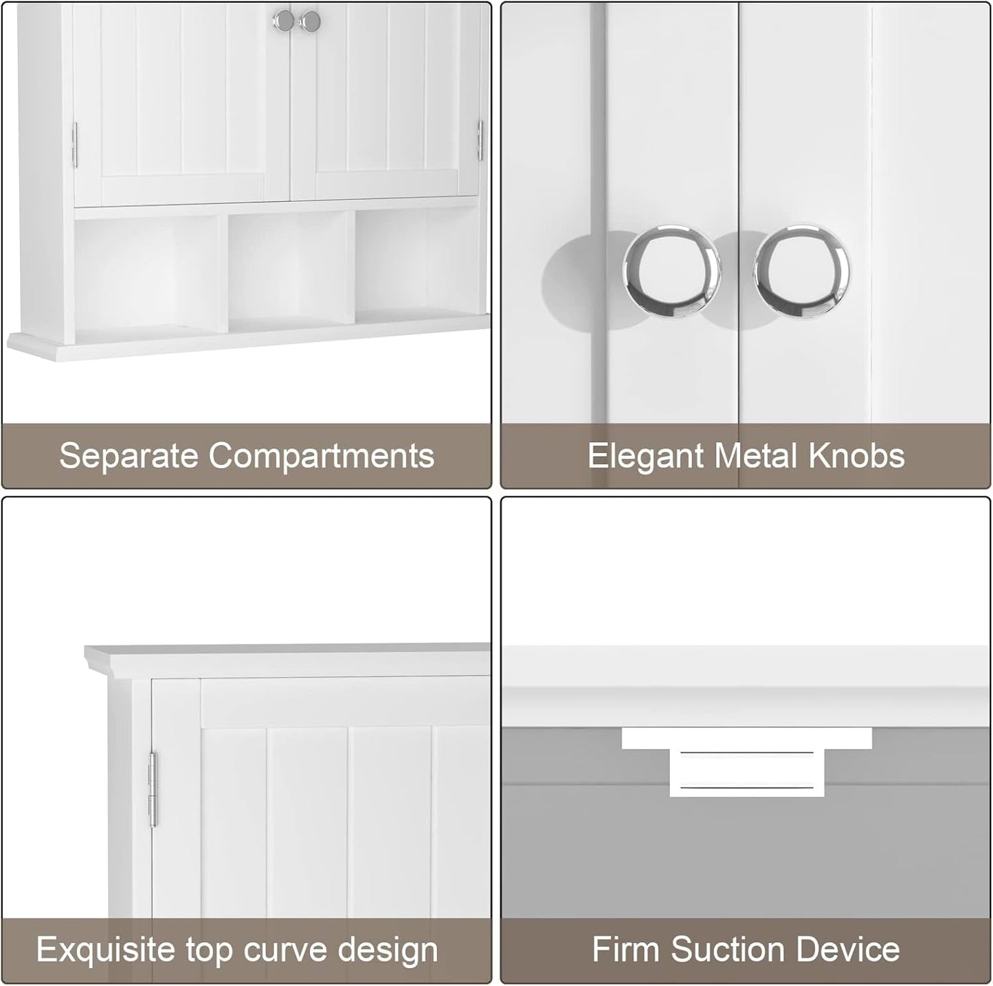 ChooChoo Bathroom Cabinet Wall Mounted 2-Door with 3 Open Shelves, Wooden Medicine Cabinets with Adjustable Shelf, Space Saver Storage Cabinets Over The Toilet for Bathroom&Living Room, White