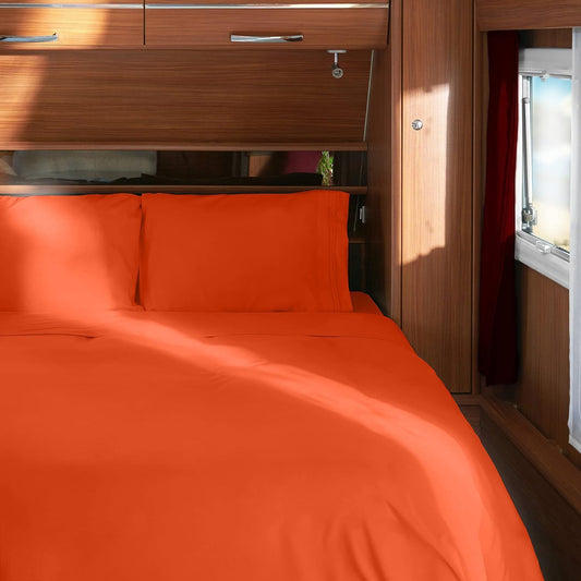 Mellanni RV Short Queen Sheets - 4 PC Iconic Collection Bedding - Hotel Luxury, Extra Soft, Cooling Bed Sheets - Deep Pocket up to 10 inch (RV/Short Queen, Poppy Orange)
